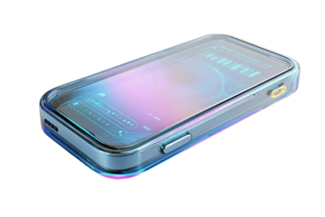 A translucent, light blue smartphone case