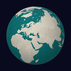 Georgia on the map. Globe centered to Georgia. Country location on the world map. Teal Pale Mint color palette. Globe with countries, meridians and parallels. Alive vector illustration.