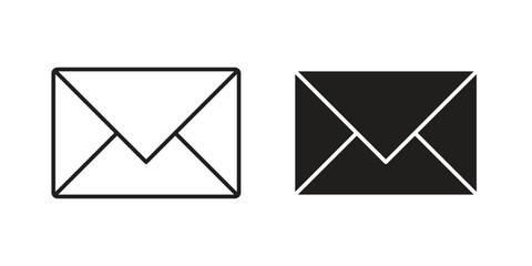 Two email envelope icons, one black and one outline, isolated on a white background. Simple and clean design.