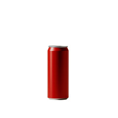Obraz premium A single red aluminum beverage can with a reflective metallic surface stands isolated against a stark dark backdrop transparent background