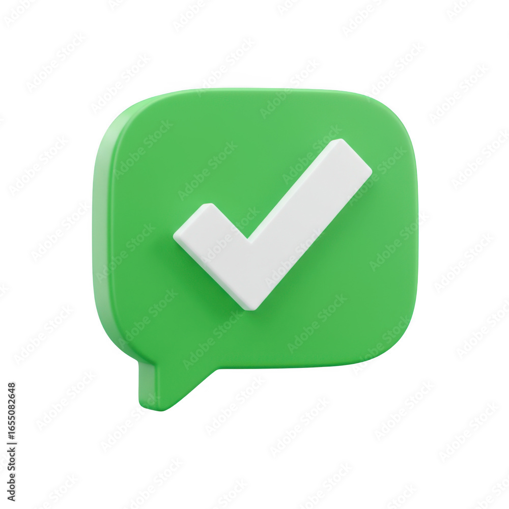 Poster 3d green checkmark in speech bubble isolated on transparent background