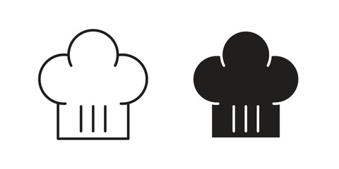 Two chef hat icons: one line art, one solid black. Perfect for culinary branding or restaurant menus.