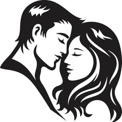 Stylized Silhouette of a Couple Embracing Tenderly Expressing Love and Connection with Clean Lines and Minimalist Design for Valentine's Day