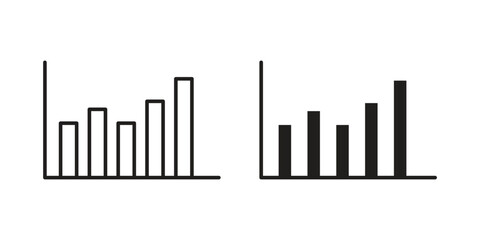 Two simple bar charts illustrating data increase and decrease trends. Isolated on white background.