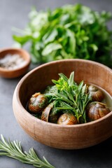 Delicious snail curry served in a traditional bowl with fresh herbs