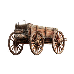 Fototapeta premium Antique wooden wagon, rural setting, sunset background, historical transport, western theme