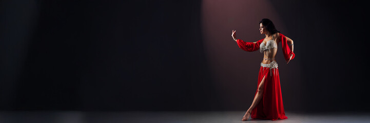 Belly Dancer in Red Costume Wide Banner with Copy Space