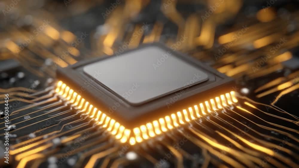 Poster digital core: an intricate close-up showcases a cutting-edge central processing unit, its radiant ci
