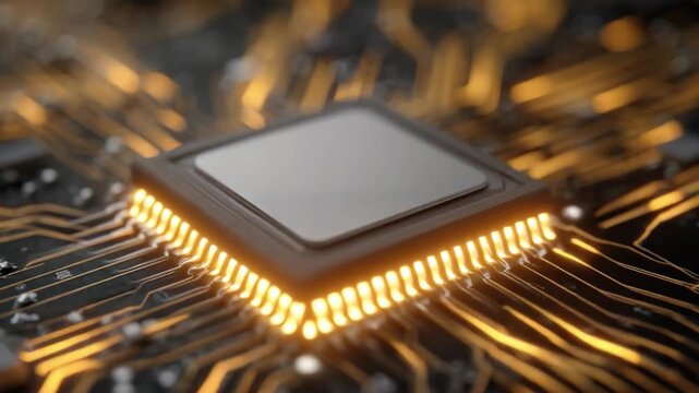 Digital Core: An intricate close-up showcases a cutting-edge central processing unit, its radiant circuits hinting at innovation and technological advancement.