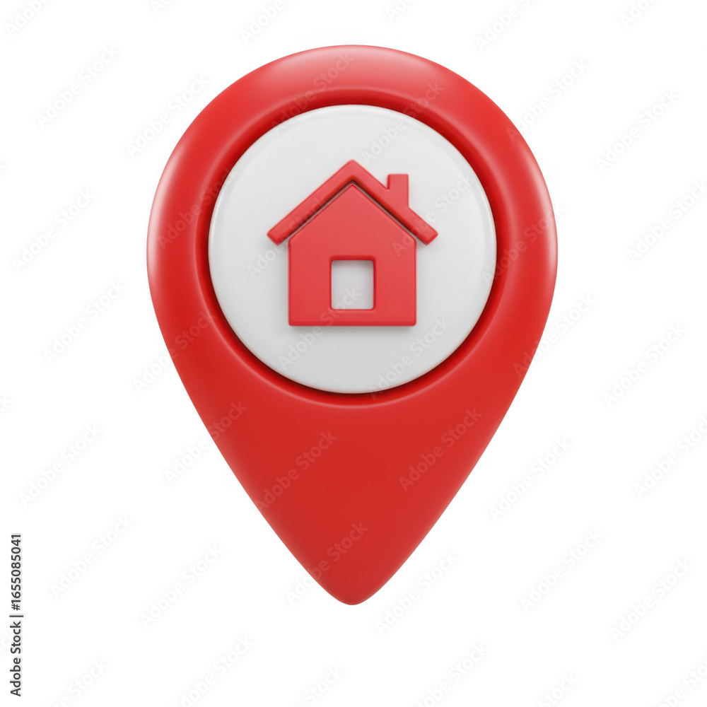 Poster 3d red location pin with house icon isolated on transparent background