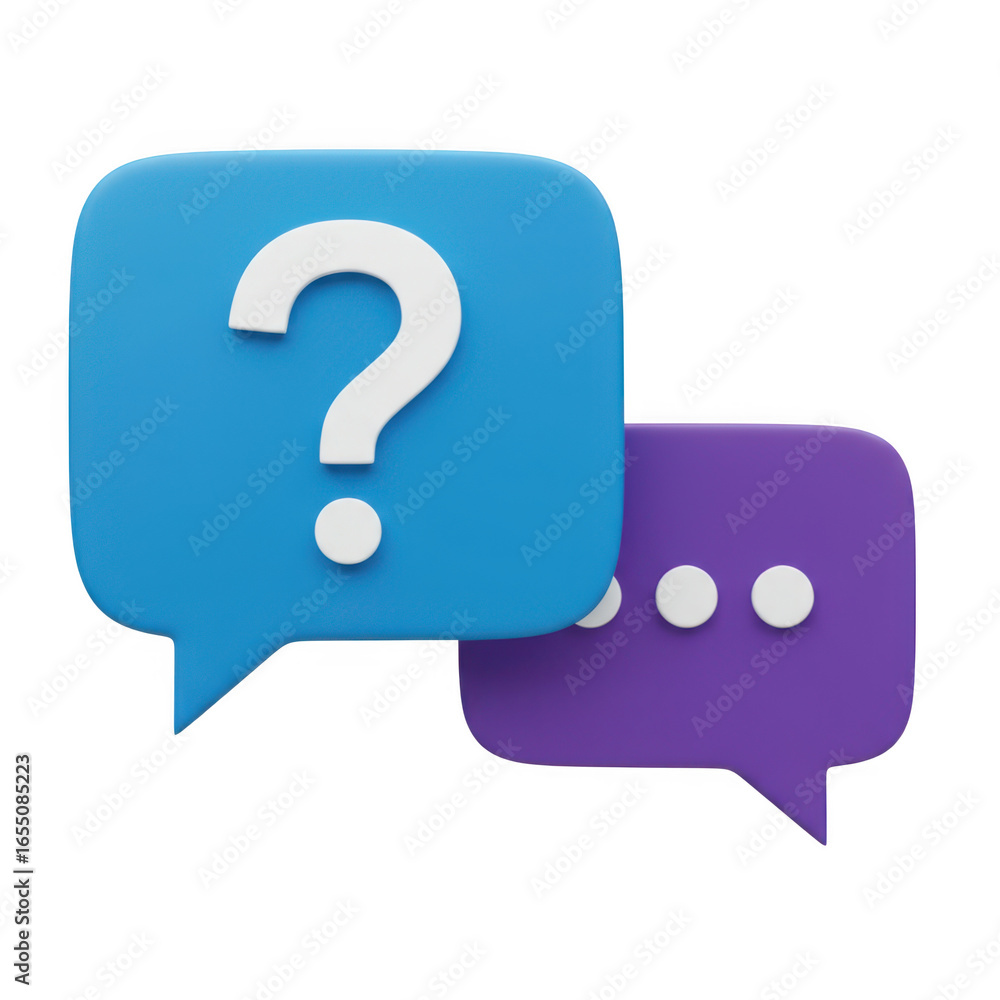 Poster 3d question mark and speech bubbles isolated on transparent background
