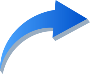 3D Gradient Blue Curved Arrow Icon Isolated on Transparent Background