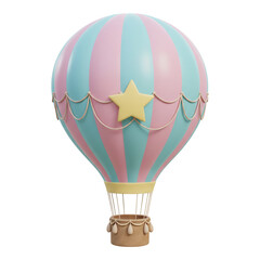 Obraz premium Cute pastel hot air balloon with star decoration isolated on transparent background