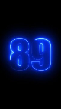 Vibrant Blue Neon Number 89 Shining on Black Background eighty-nine numeral