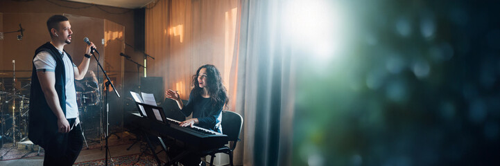 Musicians Performing in Studio Wide Banner