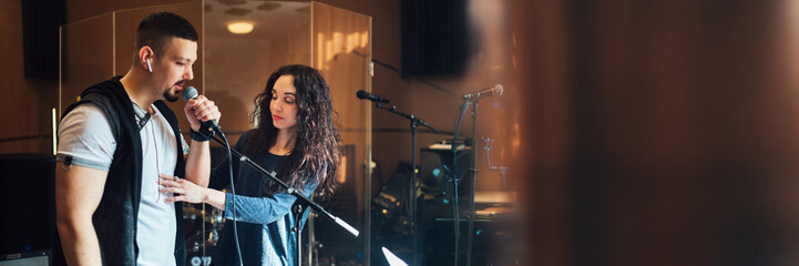 Singing Lesson in Studio - Wide Banner with Copy Space