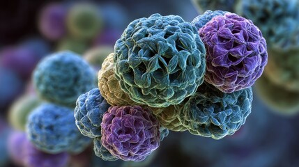 Bacterial cell cluster under microscope laboratory scientific imagery close-up microbiology concept