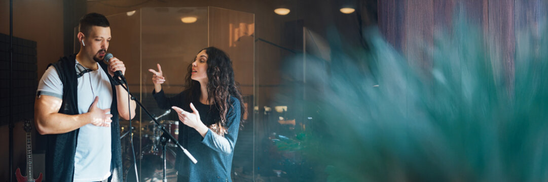 Musicians in Studio Setting Wide Banner with Copy Space - Powered by Adobe