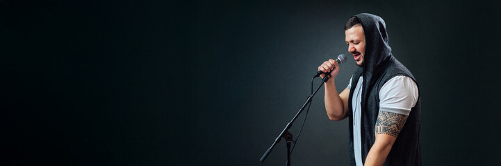Singer Performing with Emotion Wide Banner with Copy Space