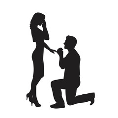 A Romantic Proposal Silhouette Capturing a Man on One Knee Offering an Engagement Ring to an Astonished Woman