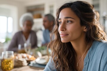 Teen reflecting on family dynamics during a meal in a vibrant Middle-Eastern dining setting