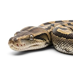 Fototapeta premium Close up of a reticulated python on a white background