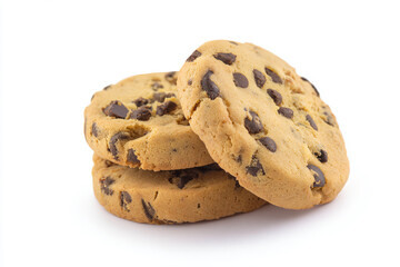 a pile of chocolate chip cookies on a white surface