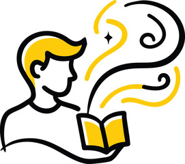 Reader book magic imagination knowledge story education learning concept collection of vector illustration