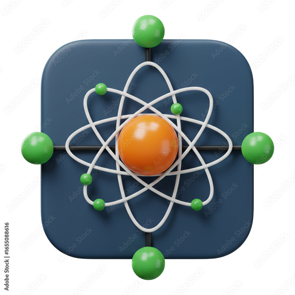 Aufkleber 3d atom model with nucleus and orbiting electrons isolated on transparent background