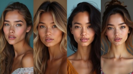 Obraz premium a mix of beautiful female headshots of different ethnicities