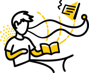 Student reading book learning education knowledge silhouette study collection of vector illustration