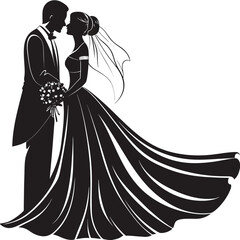 Elegant Wedding Silhouette Embracing Couple Surrounded by Ornate Floral Flourishes Symbolizing Love Commitment and New Beginnings in a Timeless Romantic Style