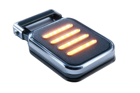 Sleek, futuristic portable device with glowing lights