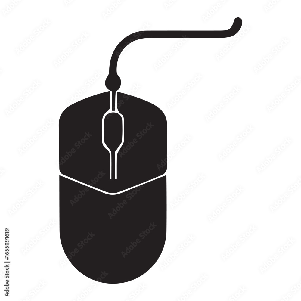 Poster black computer mouse with white scroll wheel and cable technology input device