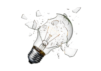 Shattered light bulb exploding isolated on transparent background