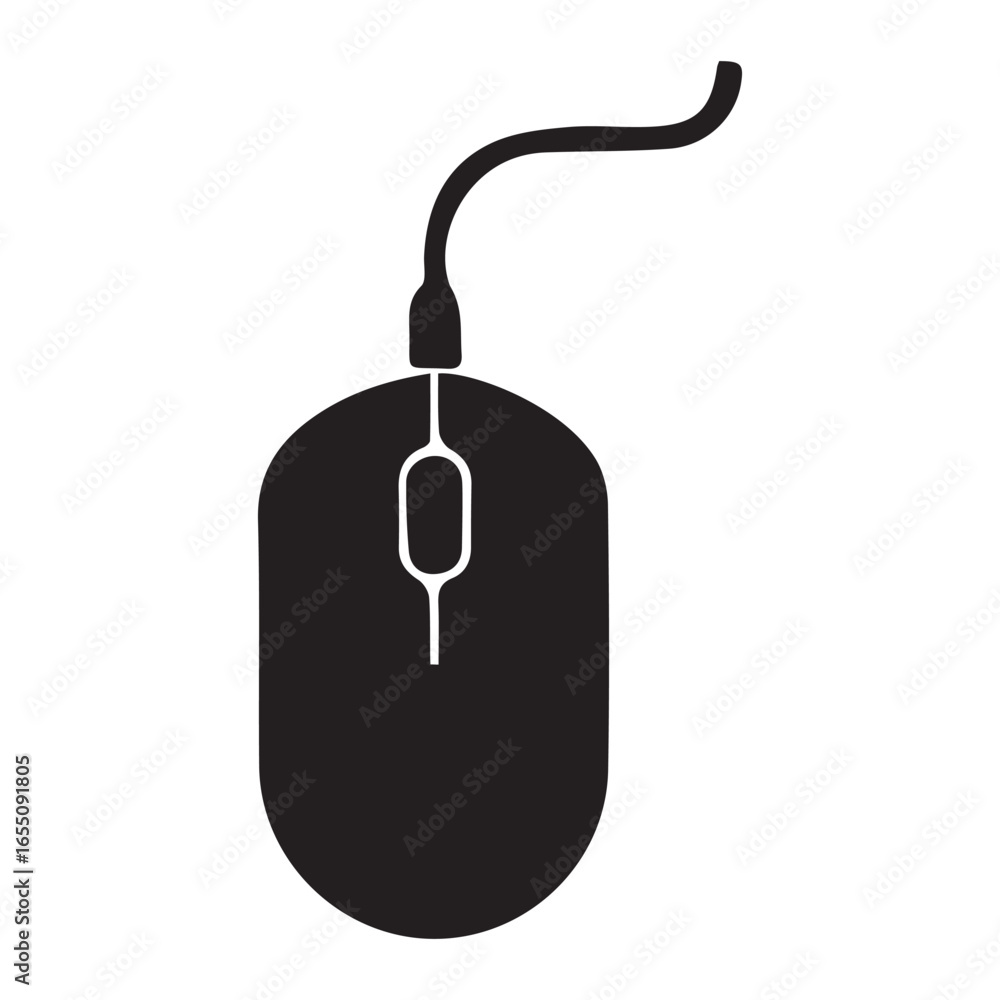Poster Black computer mouse with cord technology input device