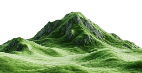 rendering of a green, grassy mountain isolated on a white background, 20 megapixels, highly detailed