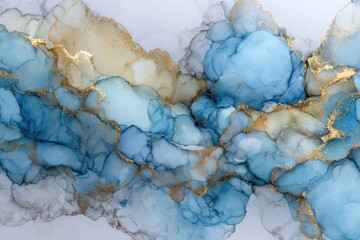 Abstract Fluid Art Background With Blue Gold Colors