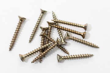 Group of wood screws isolated on white background