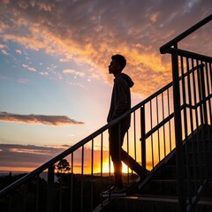 young male standing on the stair