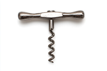 a corkscrew with a metal handle on a white surface