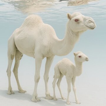 Albino dromader camel under the water