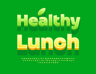 Vector Quality concept Healthy Lunch. Summer Green Font. Classic 3D Alphabet Letters and Numbers set.