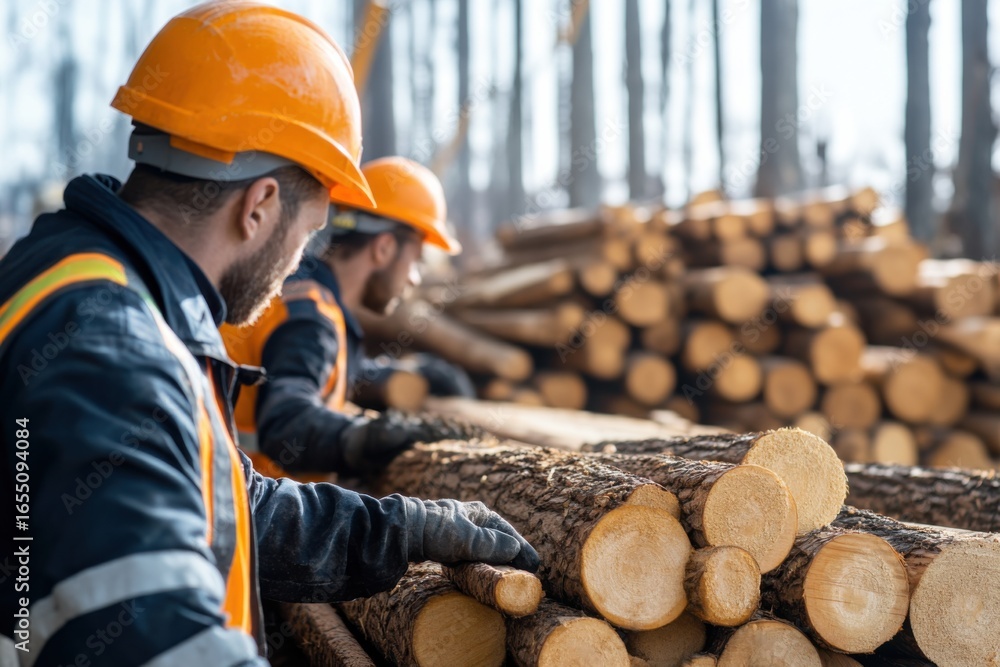 Poster operators collaborate effectively on a log sorting line in a processing facility