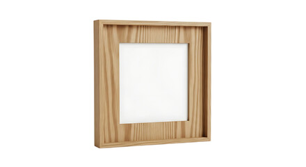 Modern light wooden picture frame displaying blank white space for your artwork or photo isolated on black background clean design element