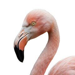 Fototapeta premium Close up of a pink flamingo head and neck on white background
