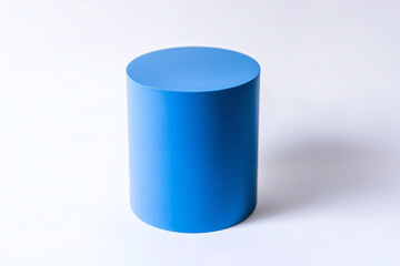 a blue cylinder on a white surface