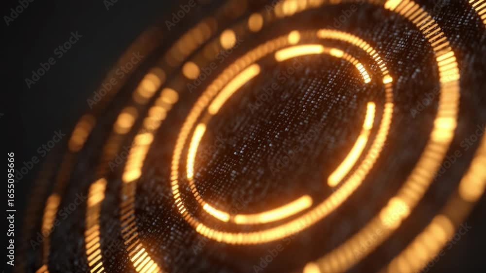 Poster futuristic tech ring: a dynamic composition of glowing orange rings and particles that appear to hov