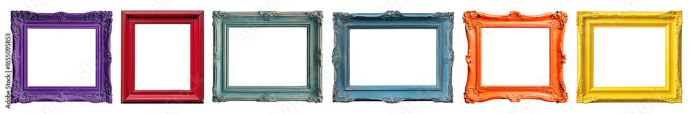 Poster png colorful ornate frames in row, element set on transparent background