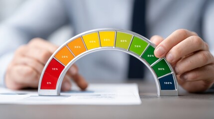 Performance evaluation and risk assessment strategy corporate office infographic analysis professional environment close-up view decision making